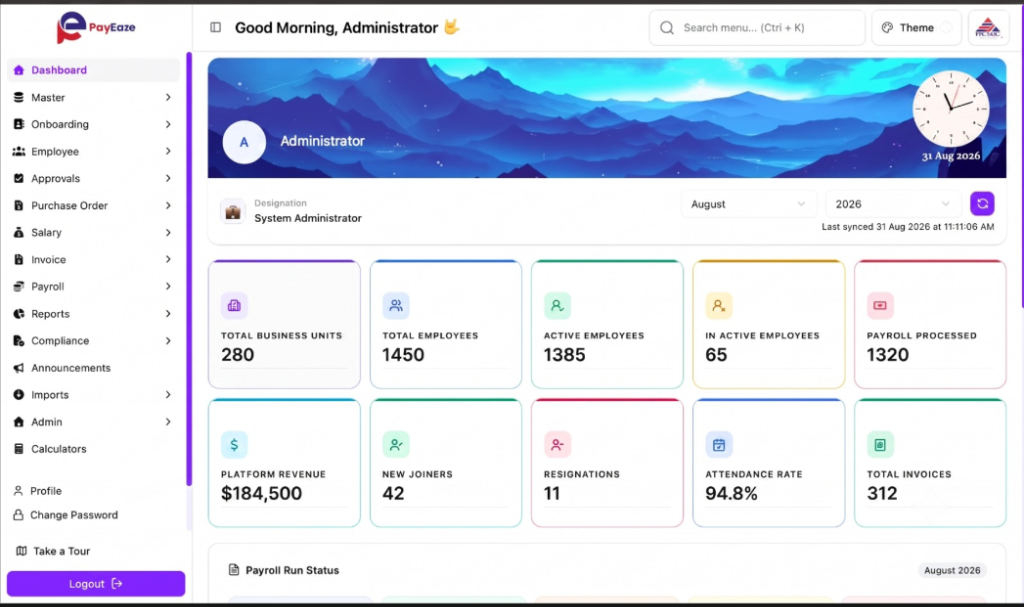 PayEaze Enterprise Payroll & HRMS Dashboard